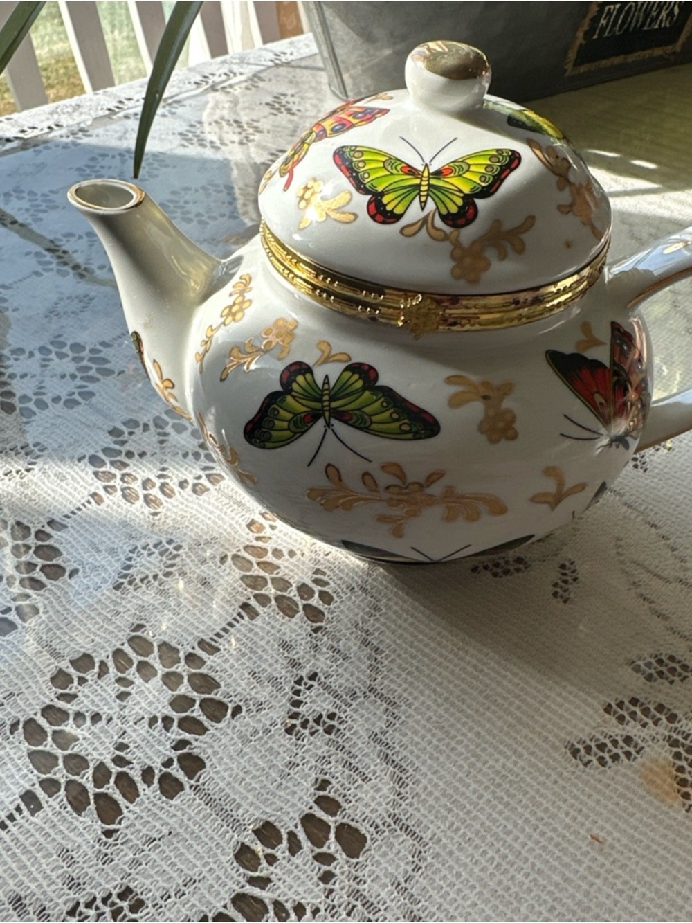 Formalities by Baum Bros Butterfly Collection teapot-shaped hinged trinket box